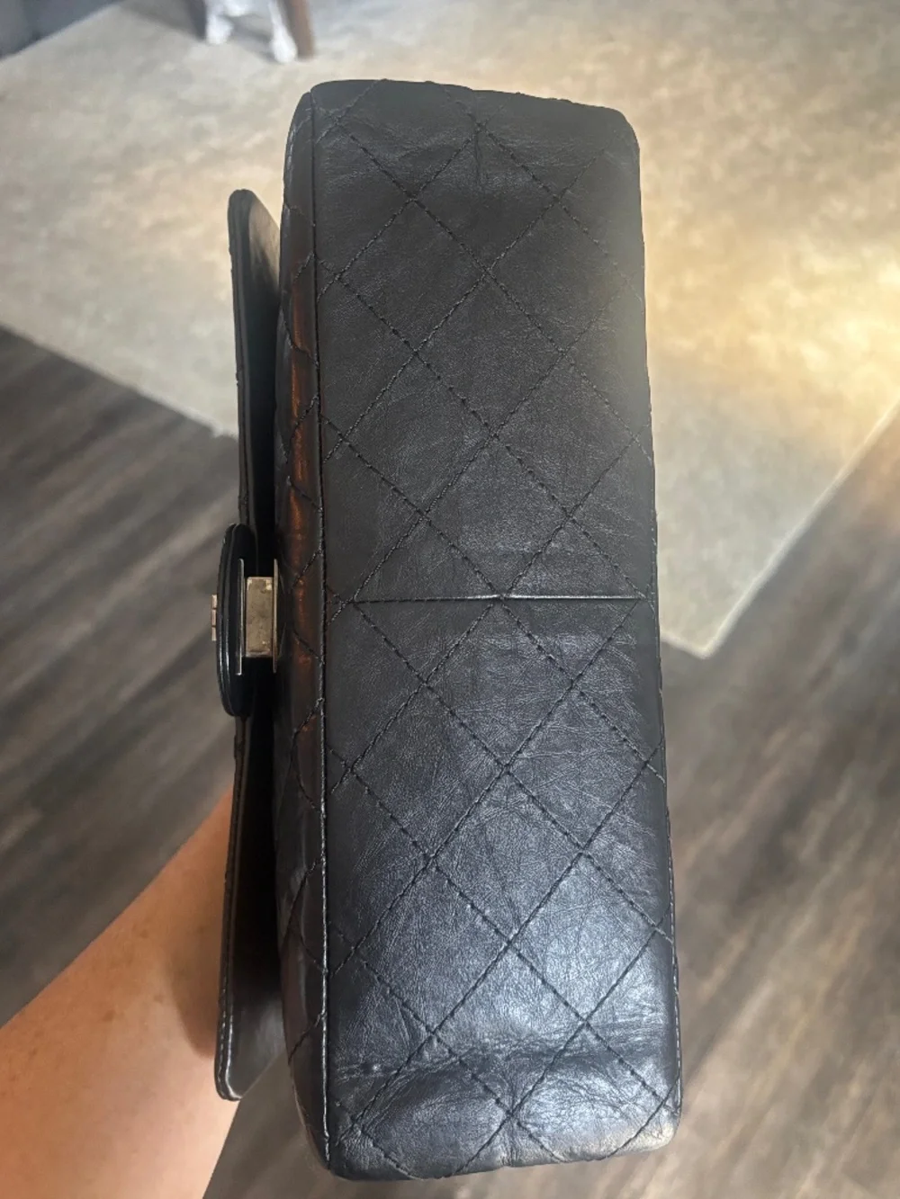 CHANEL 2.55 Reissue 226 Black Aged Calfskin Ruthenium Hardware Double Flap AUTH